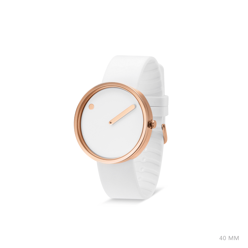 Picto 40mm White - Polished Rose Gold
